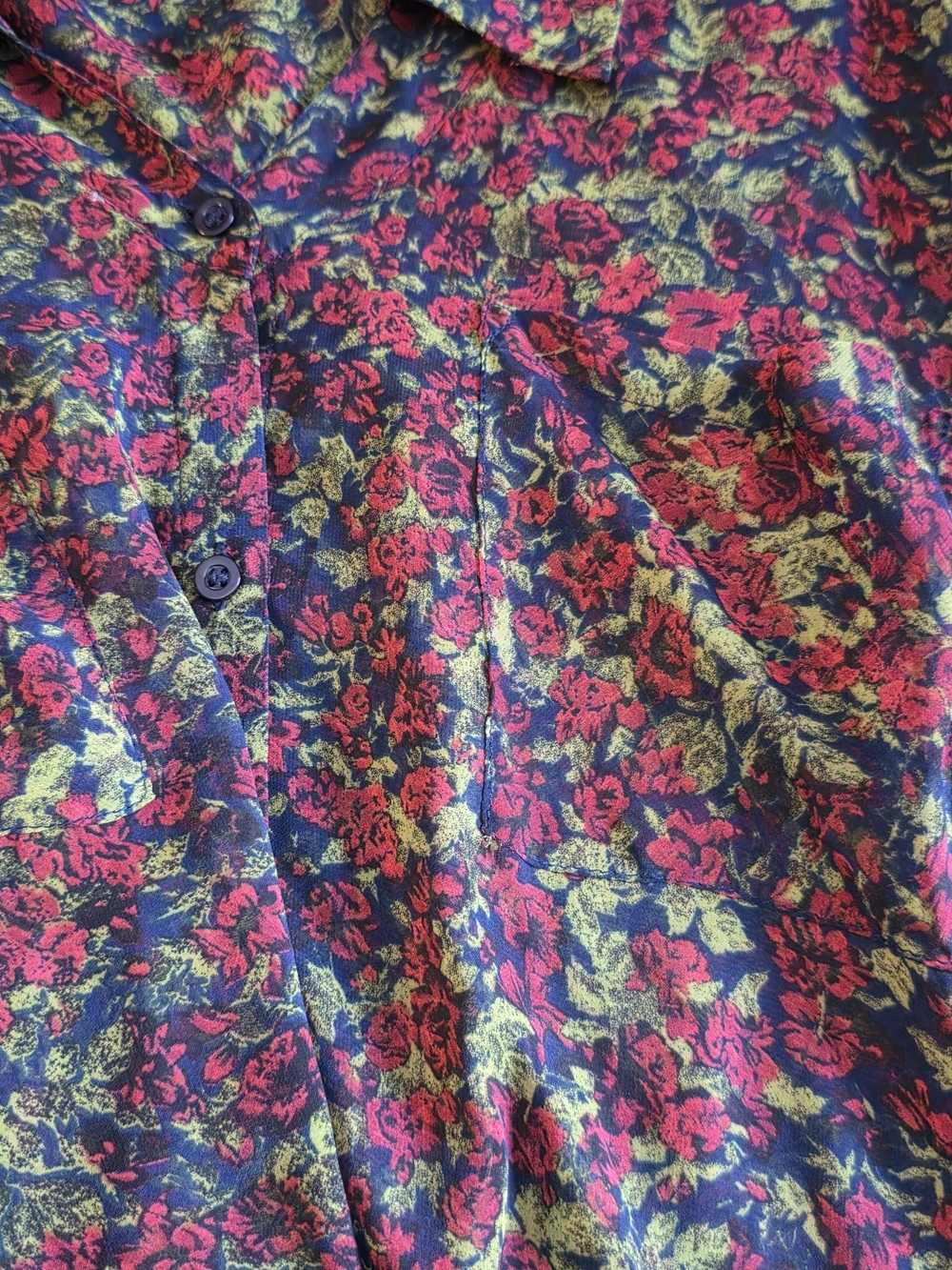 Free People Sheer Floral Button Front Blouse Medium Boho High Low Top Goth - Picture 4 of 6
